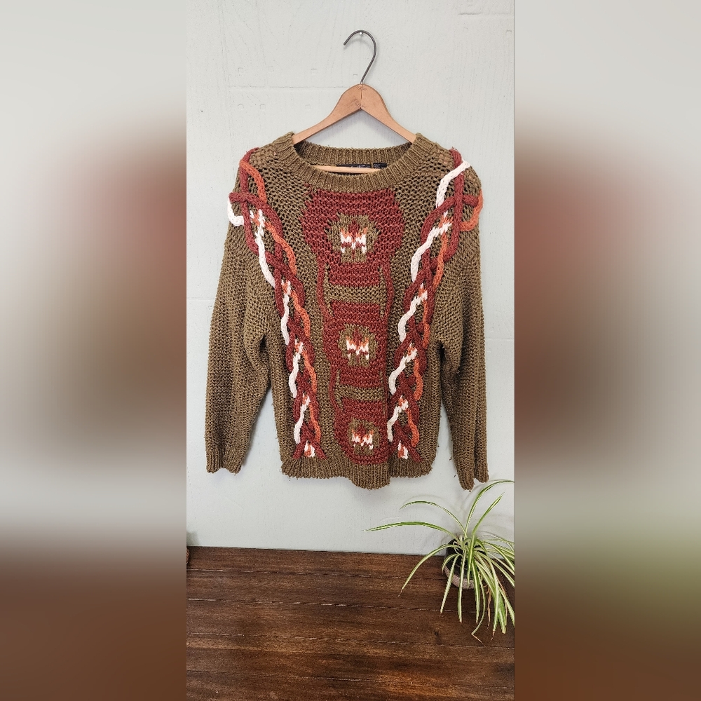 Brown and Red Knit Sweater